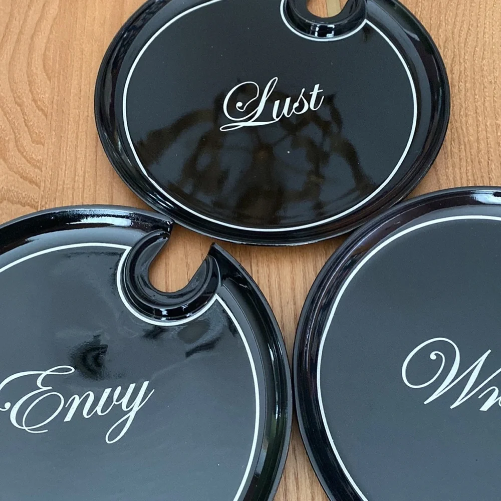 NIB Z Gallerie Set of 7 Deadly Sins Mingling Appetizer Plates. Seven Deadly Sins